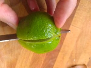 Exploring our sense of taste, cutting a lime.