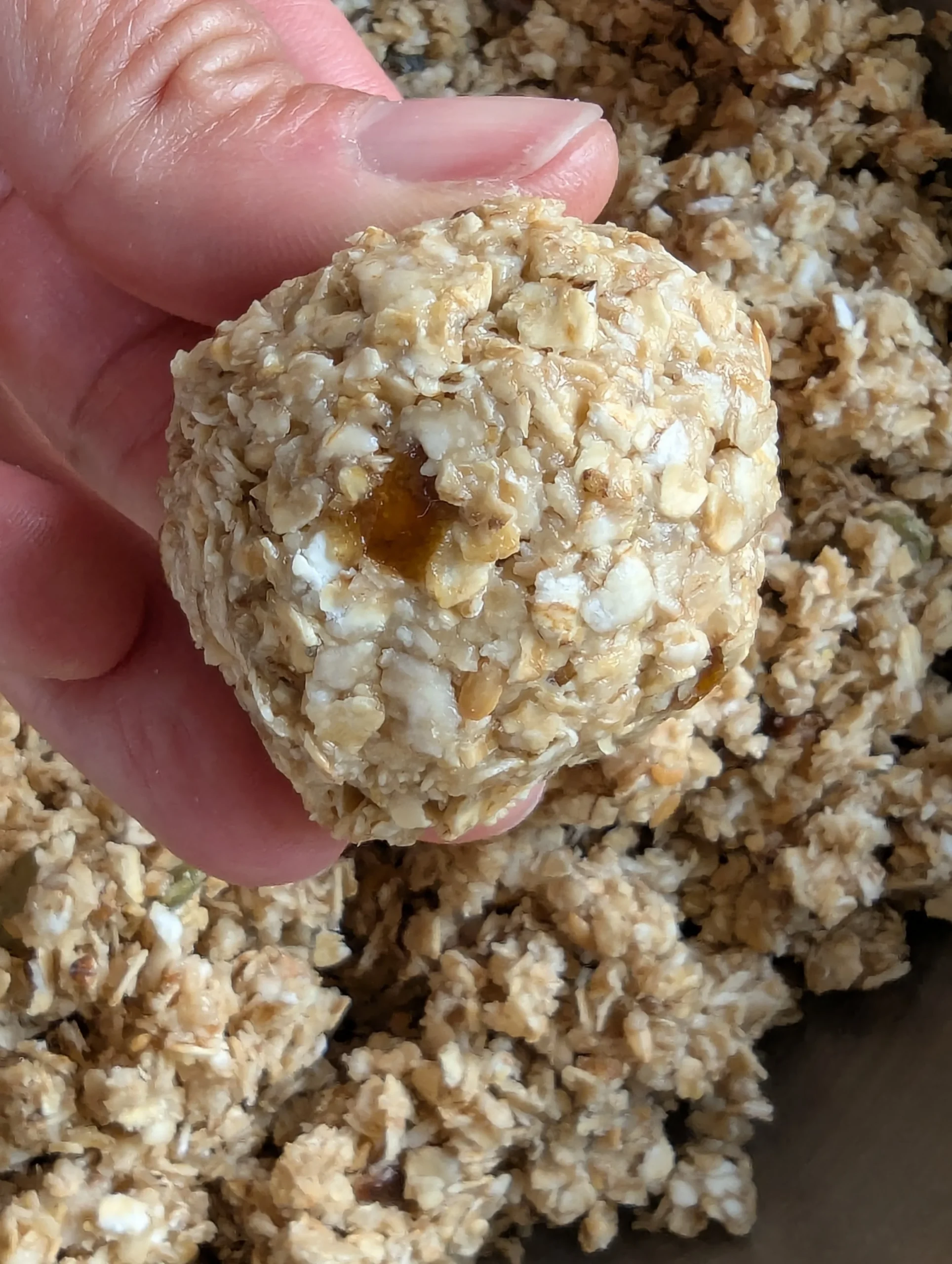 Ingredients for no-bake energy balls — oats, peanut butter, honey and mix-ins
